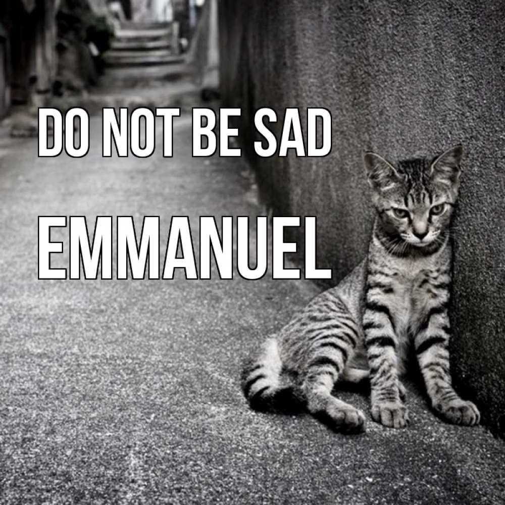 Greetings card с именем, Emmanuel Do not be sad скучающий котик Greetings with text for free download 