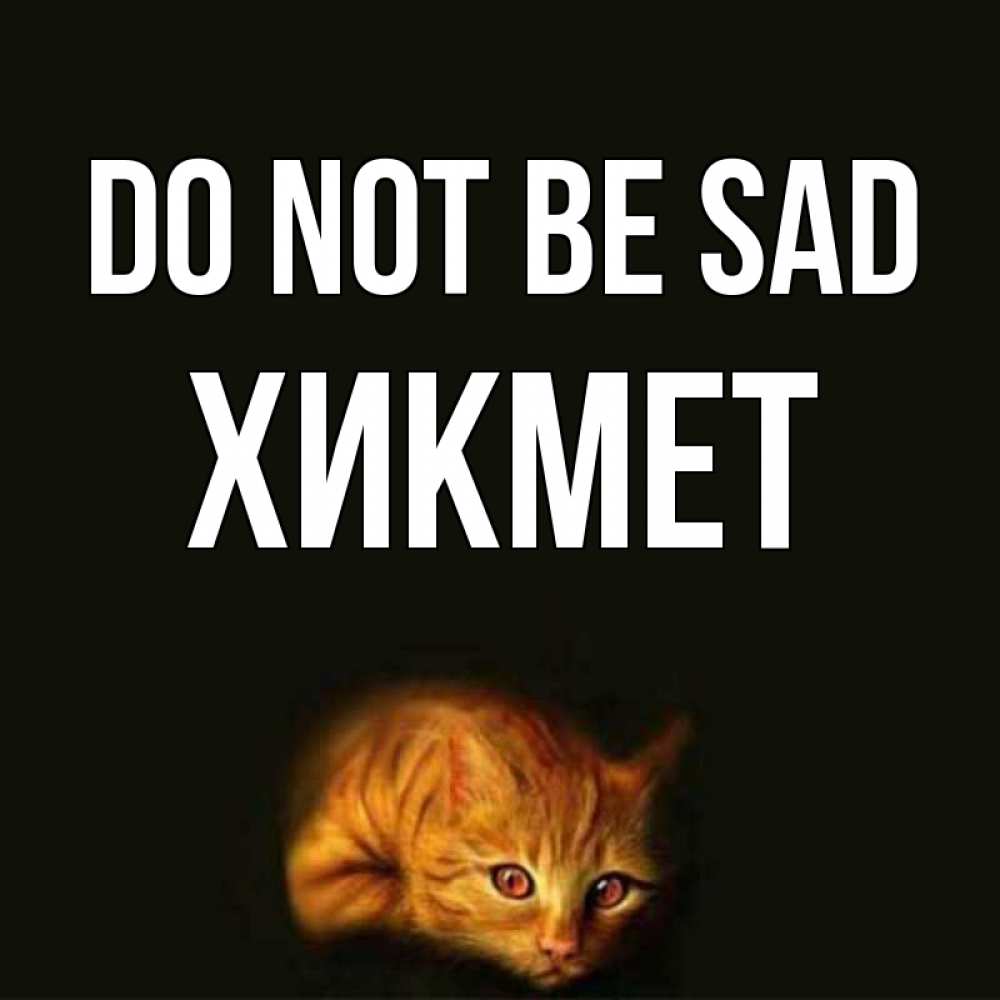 Greetings card с именем, ХИКМЕТ Do not be sad лежащий кот в темноте Greetings with text for free download 
