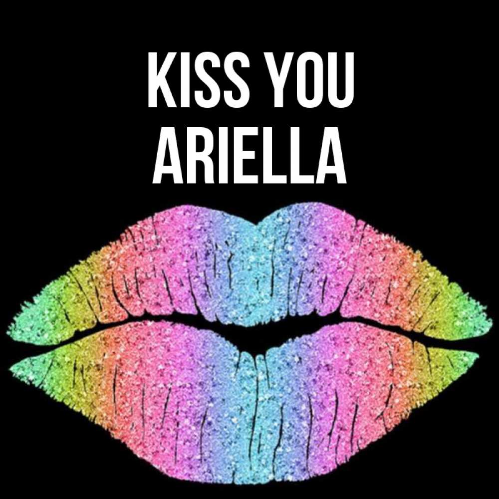 Greetings card с именем, Ariella Kiss you след от губ на черном фоне Greetings with text for free download 