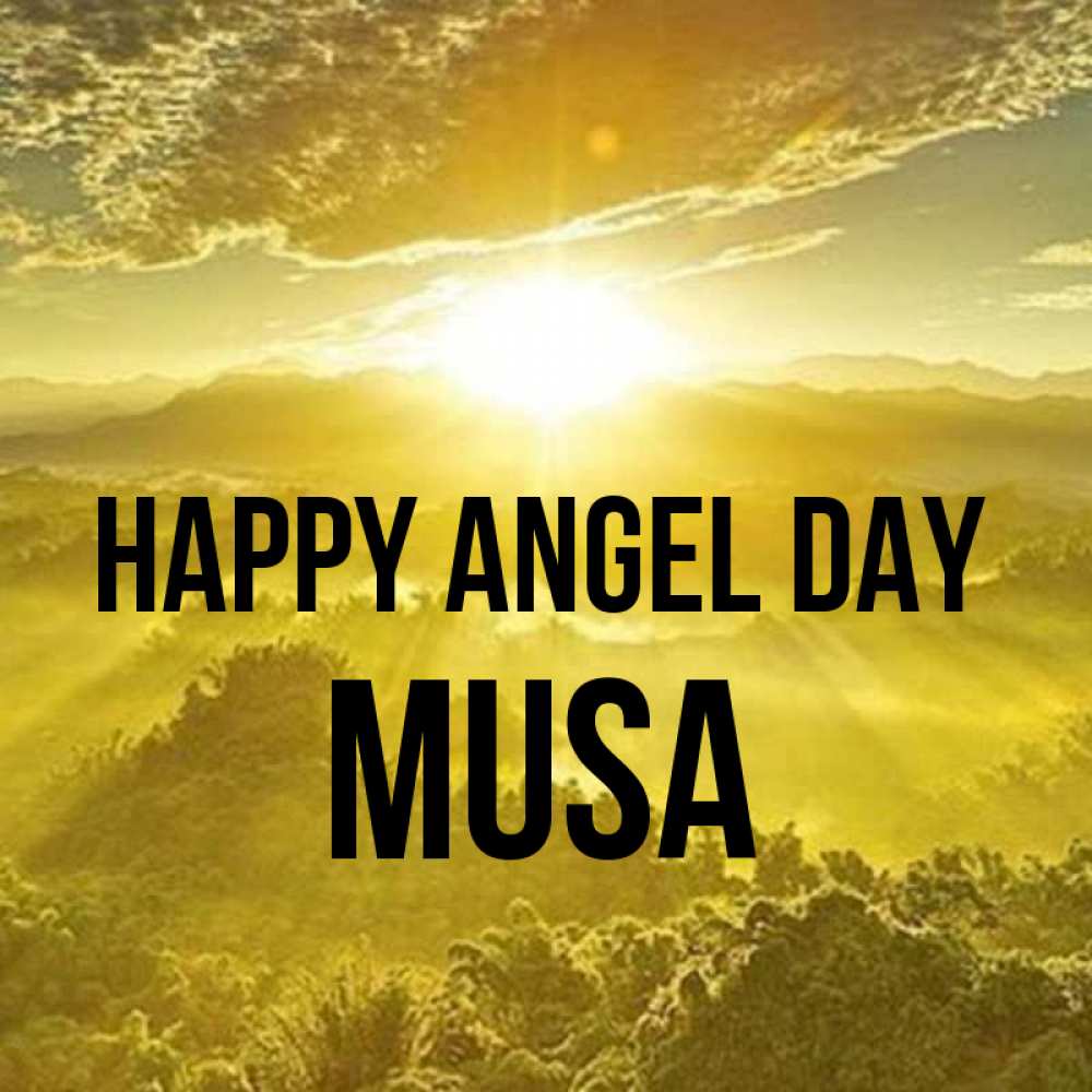 Greetings card с именем, Musa happy angel day леса и небо в желтом Greetings with text for free download 
