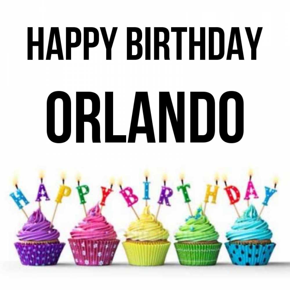 Greetings card с именем, Orlando Happy Birthday открытка ко дню рождения с разноцветными вкусняшками Greetings with text for free download 