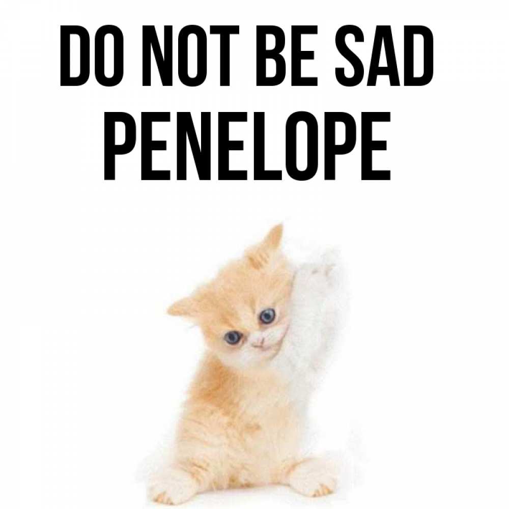 Greetings card с именем, Penelope Do not be sad просящий кот Greetings with text for free download 