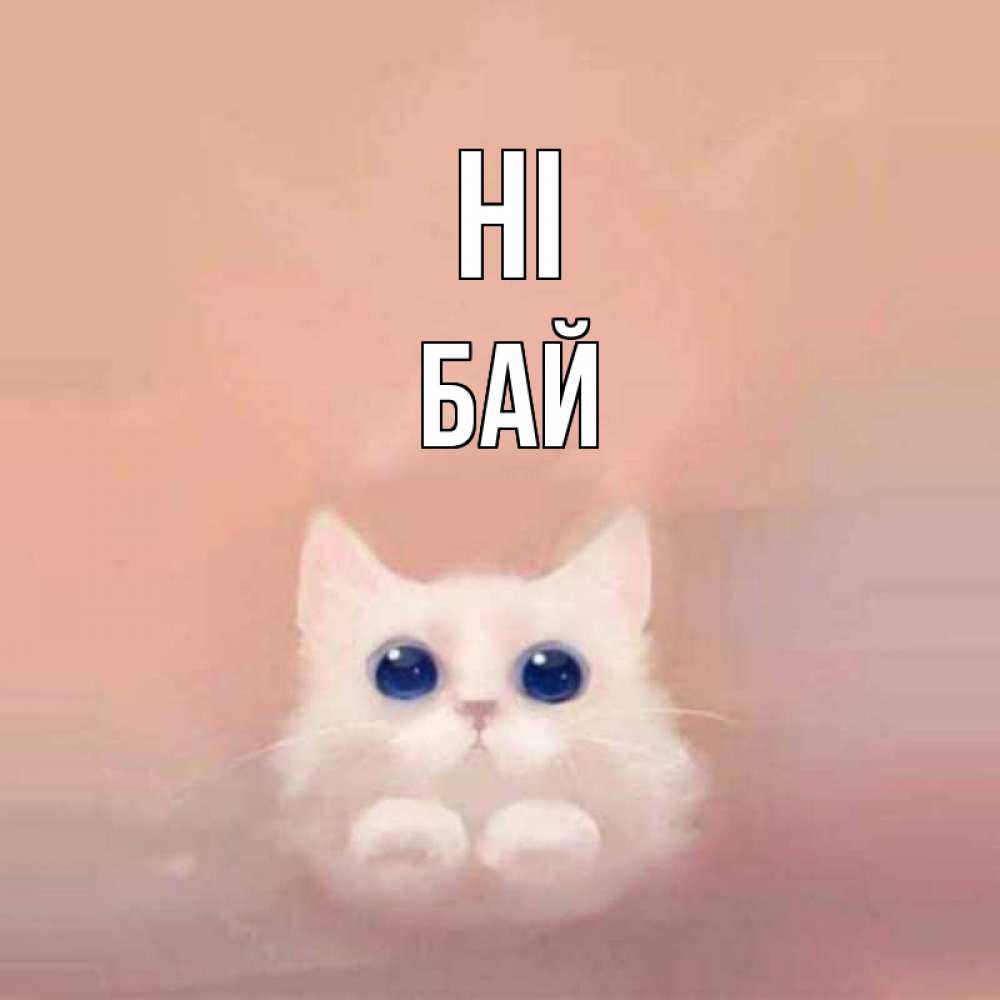 Greetings card с именем, Бай Hi котик белый в полете Greetings with text for free download 