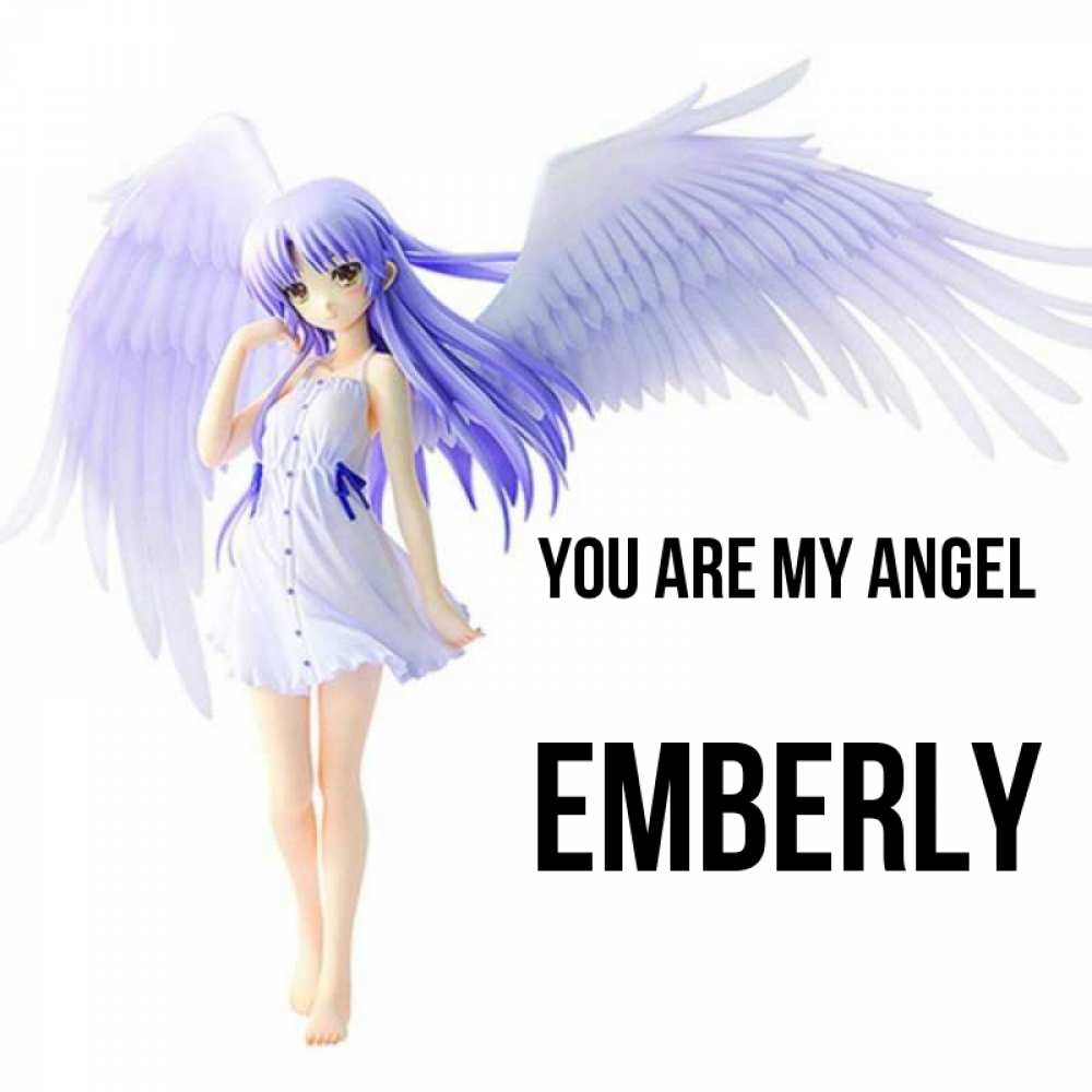 Greetings card с именем, Emberly You are my angel девушка ангел с фиолетовыми крыльями Greetings with text for free download 
