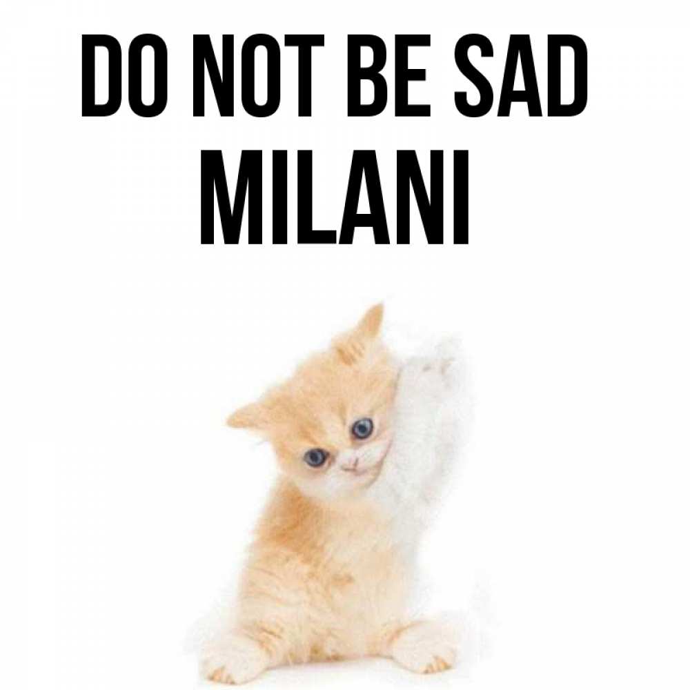 Greetings card с именем, Milani Do not be sad просящий кот Greetings with text for free download 