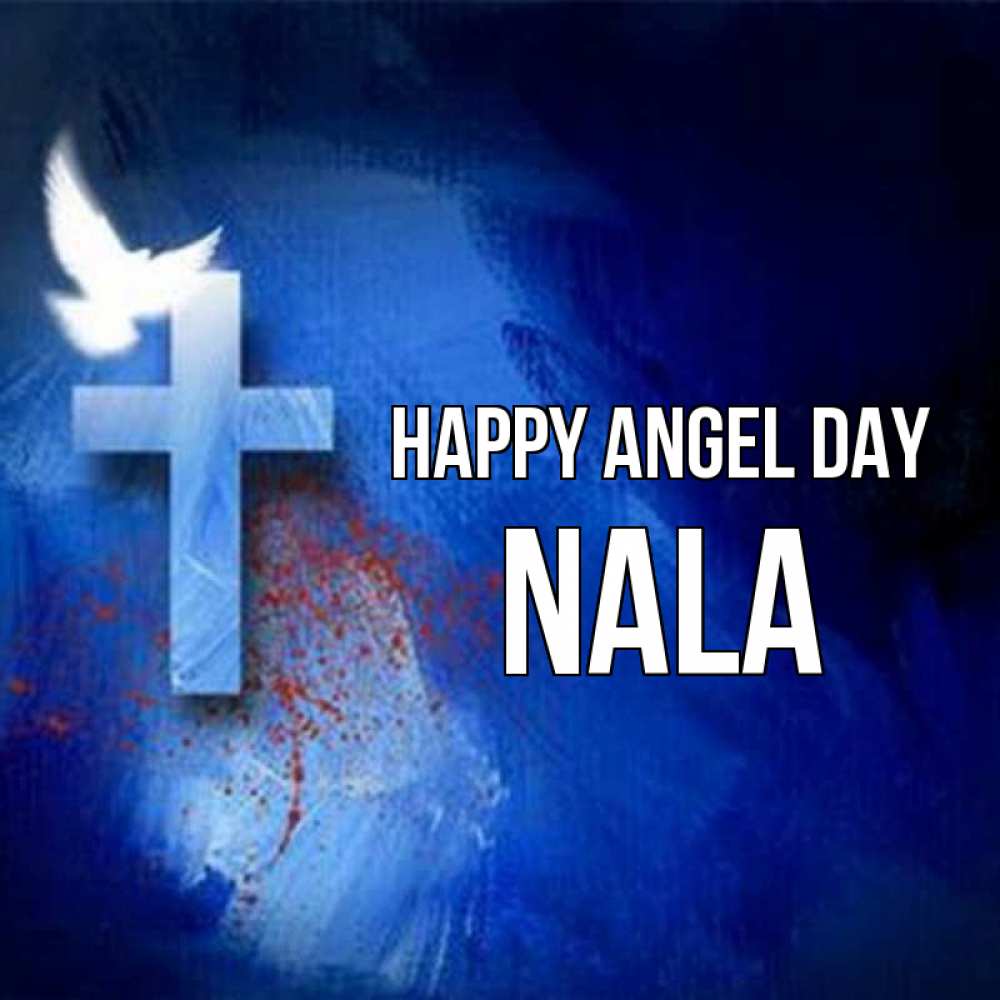 Greetings card с именем, Nala happy angel day Синий фон и птица Greetings with text for free download 