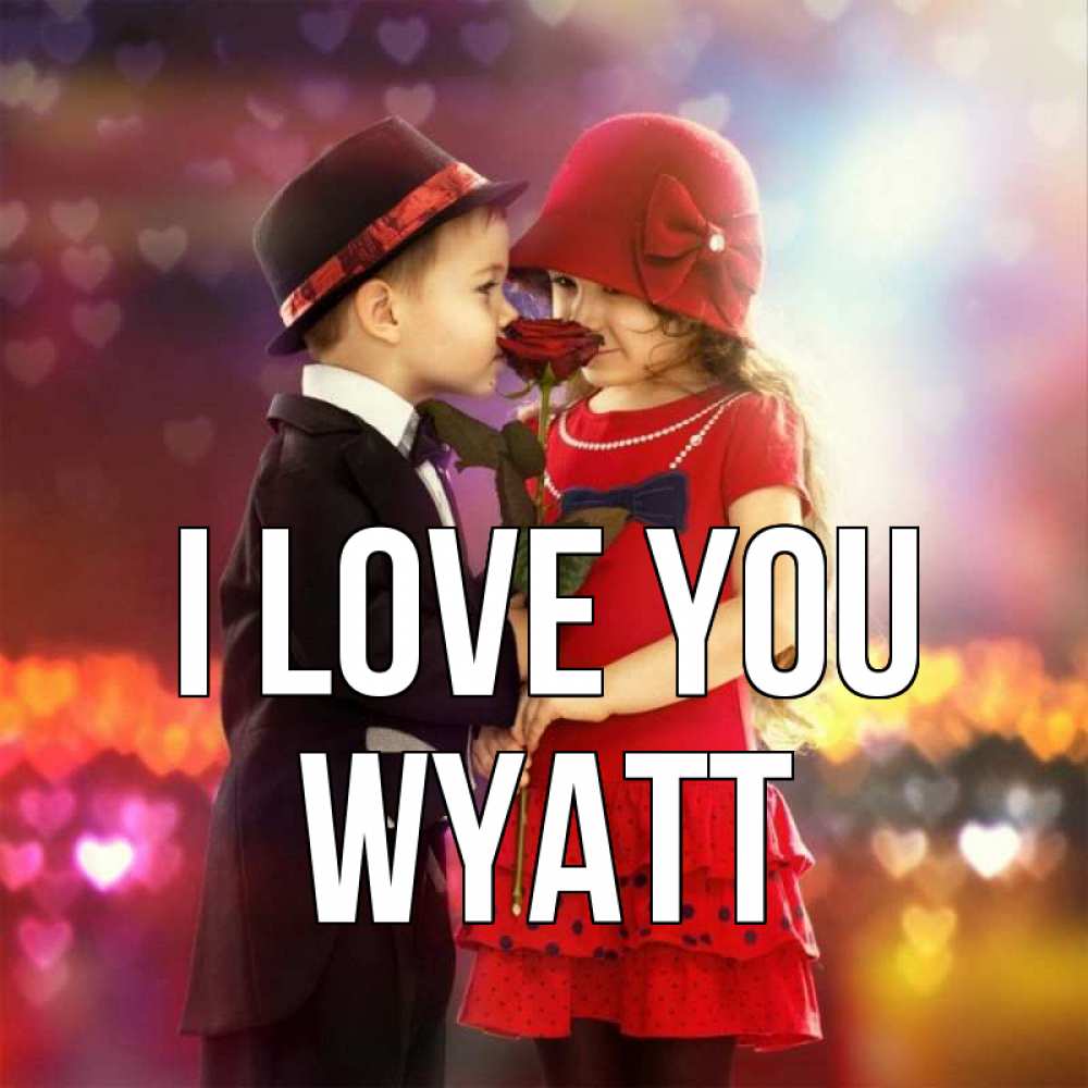 Greetings card с именем, Wyatt I love you черное и красное и роза Greetings with text for free download 