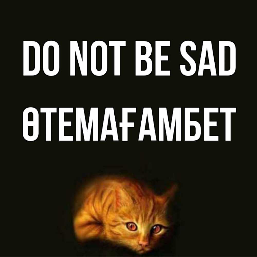 Greetings card с именем, ӨТЕМАҒАМБЕТ Do not be sad лежащий кот в темноте Greetings with text for free download 