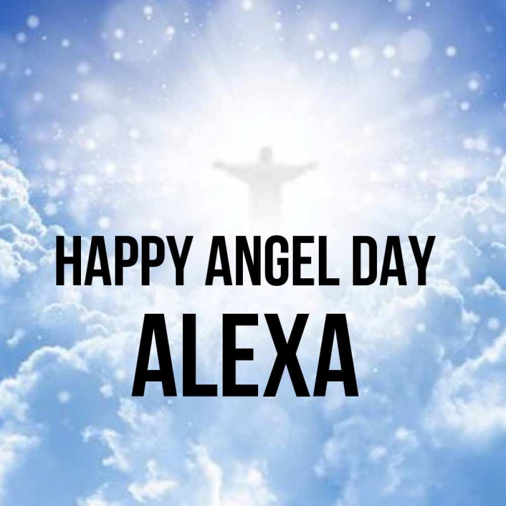 Greetings card с именем, Alexa happy angel day ангел на облаках в свете солнца Greetings with text for free download 