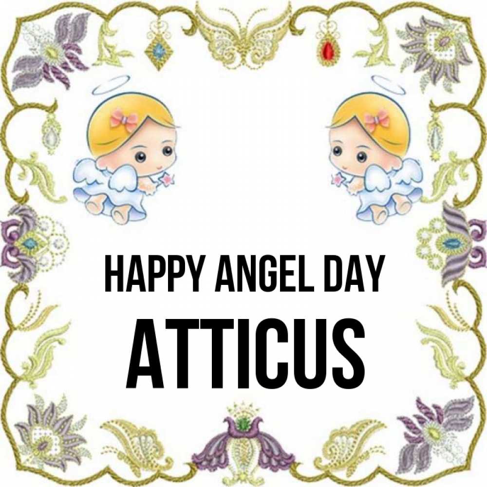 Greetings card с именем, Atticus happy angel day маленькие ангелы с крылышками Greetings with text for free download 