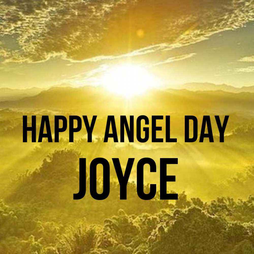 Greetings card с именем, Joyce happy angel day леса и небо в желтом Greetings with text for free download 