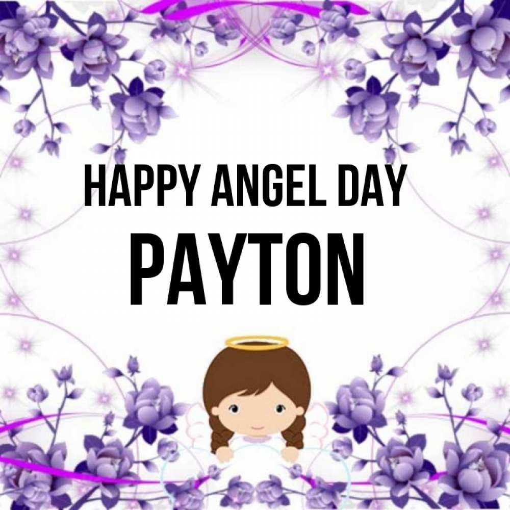 Greetings card с именем, Payton happy angel day с именинами в рамочке Greetings with text for free download 