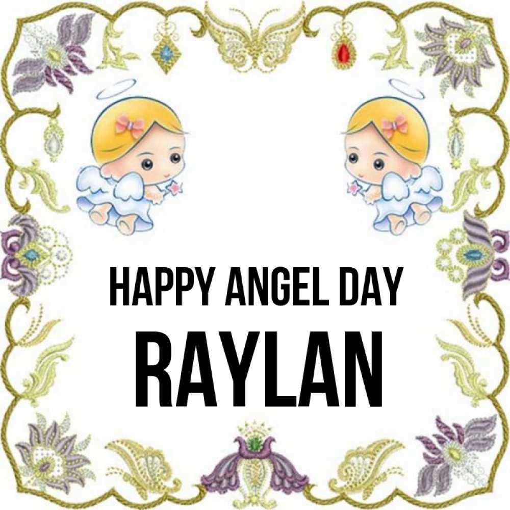 Greetings card с именем, Raylan happy angel day маленькие ангелы с крылышками Greetings with text for free download 