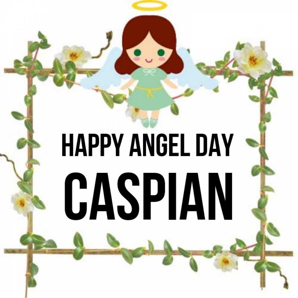 Greetings card с именем, Caspian happy angel day Ангел с нимбом Greetings with text for free download 