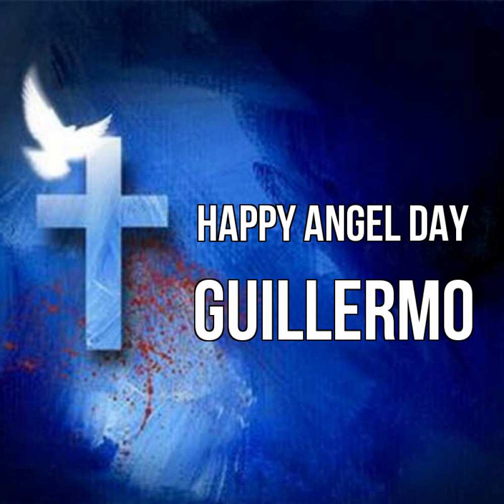 Greetings card с именем, Guillermo happy angel day Синий фон и птица Greetings with text for free download 