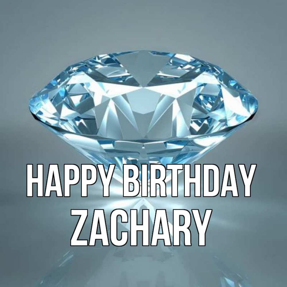 Greetings card с именем, Zachary Happy Birthday с бриллиантом голубого цвета Greetings with text for free download 
