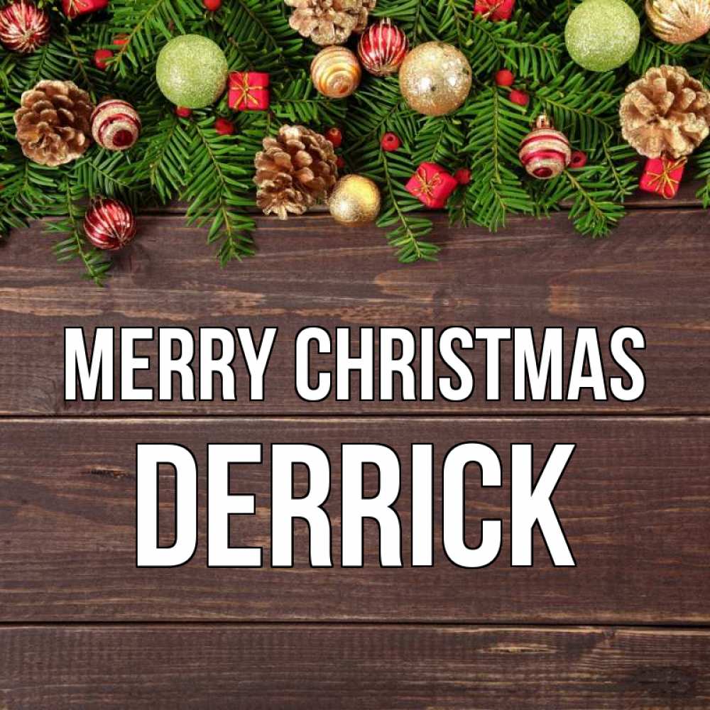 Greetings card с именем, Derrick Merry Christmas с рождеством Greetings with text for free download 