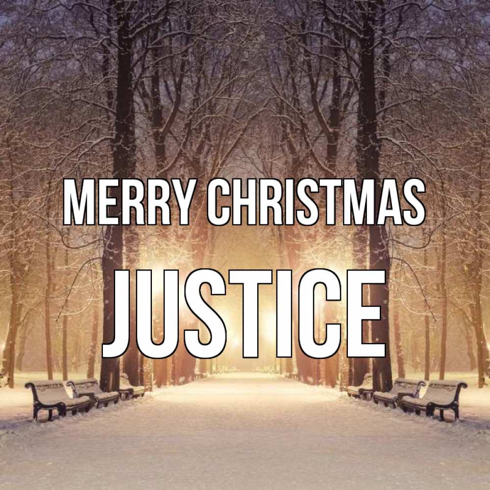 Greetings card с именем, Justice Merry Christmas зима, парк, фонарь, лес Greetings with text for free download 