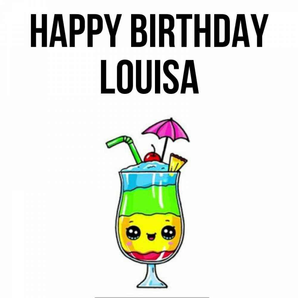 Greetings card с именем, Louisa Happy Birthday с зонтиком Greetings with text for free download 