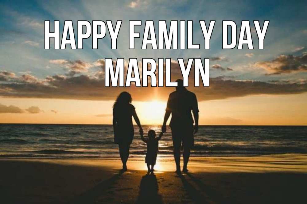 Greetings card с именем, Marilyn happy family day Море, пляж, закат, семья Greetings with text for free download 