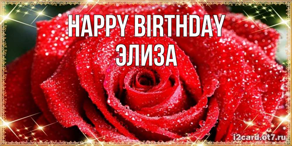 Greetings card с именем, Элиза Happy Birthday роса и роза. открытка с красивой розой Greetings with text for free download 