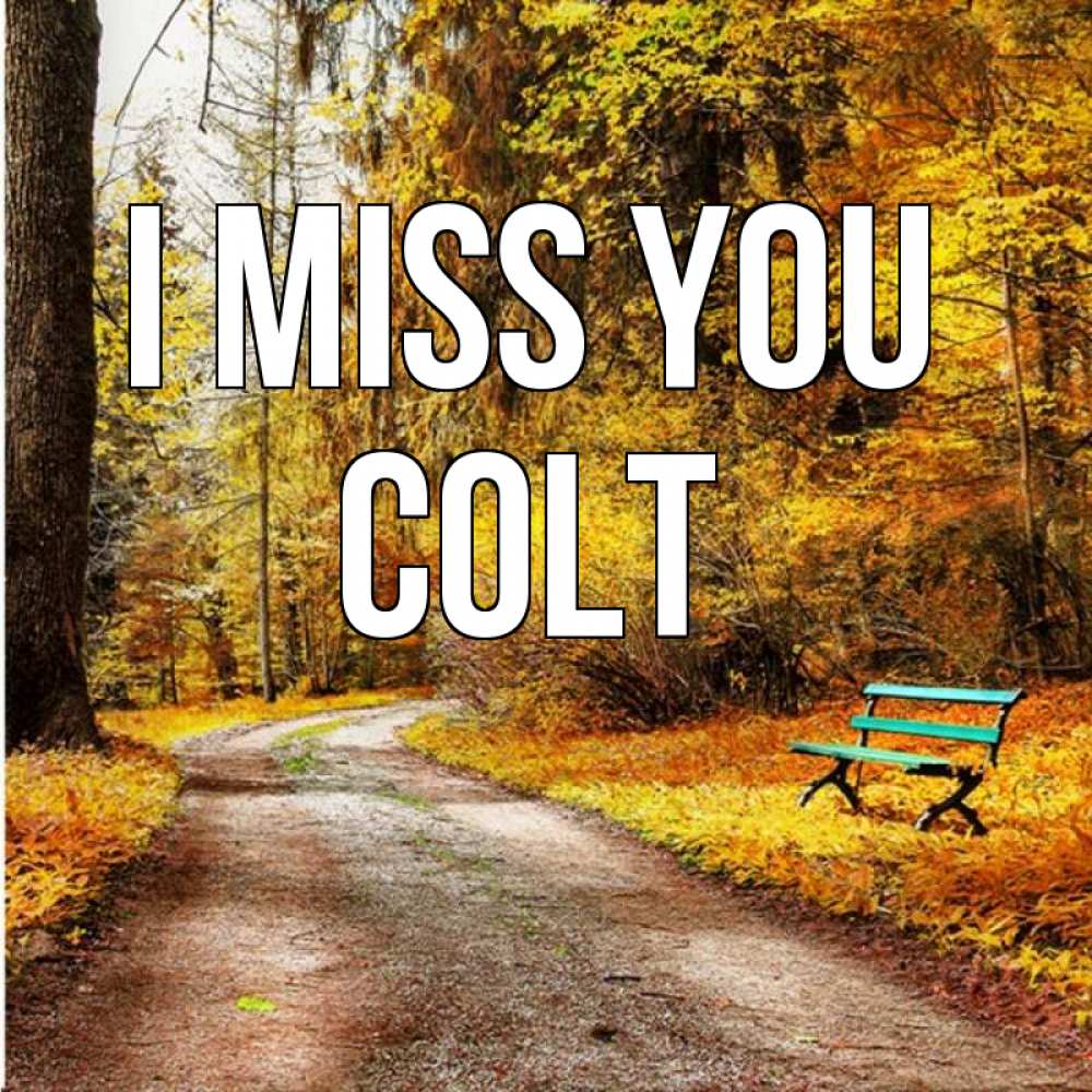 Greetings card с именем, Colt I miss you зеленая лавочка и осенний лес Greetings with text for free download 