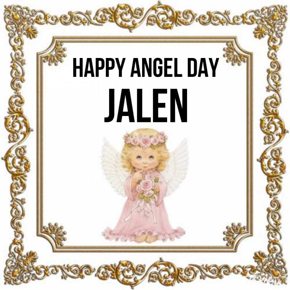 Greetings card с именем, Jalen happy angel day девочка ангел с крыльями и цветами в розовом платье Greetings with text for free download 
