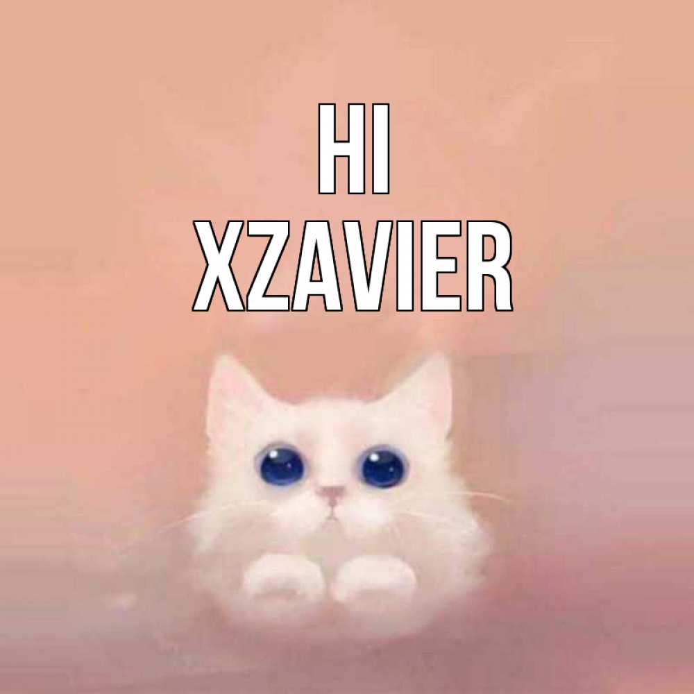 Greetings card с именем, Xzavier Hi котик белый в полете Greetings with text for free download 