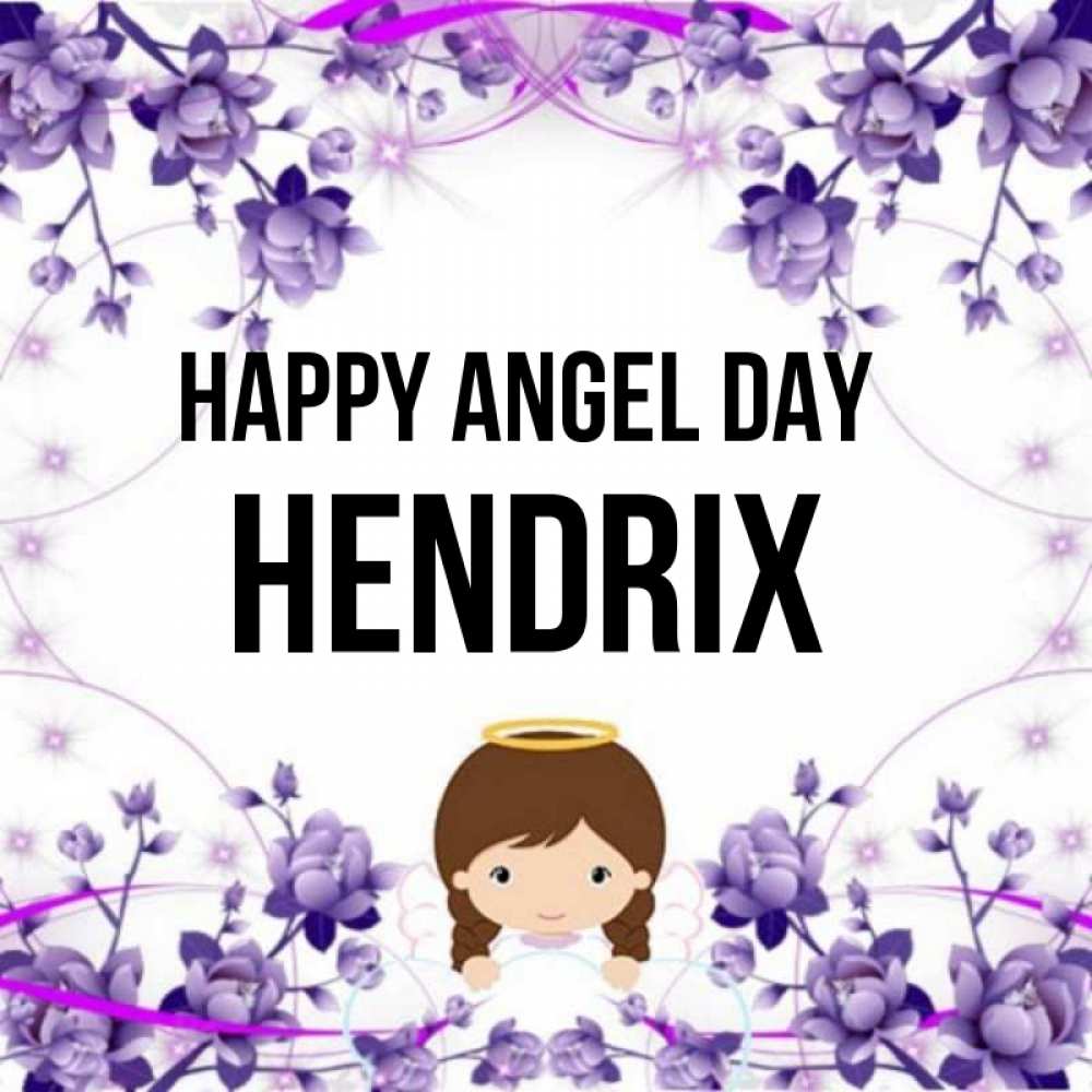 Greetings card с именем, Hendrix happy angel day с именинами в рамочке Greetings with text for free download 
