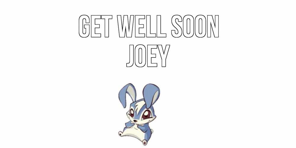Greetings card с именем, Joey Get well soon серый заяц на открытке про выздоравление Greetings with text for free download 