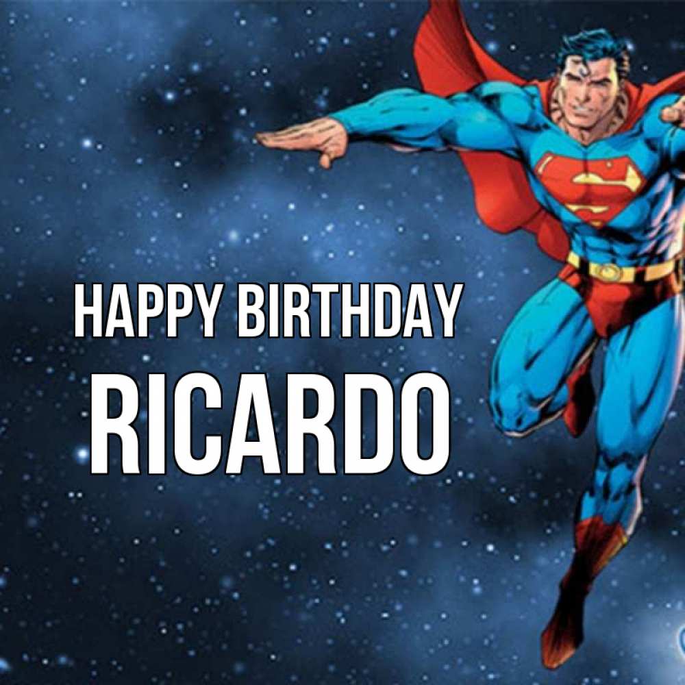 Greetings card с именем, Ricardo Happy Birthday супергерой Greetings with text for free download 