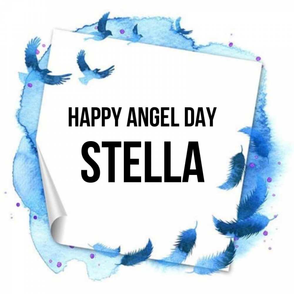 Greetings card с именем, Stella happy angel day красивые птицы летят Greetings with text for free download 