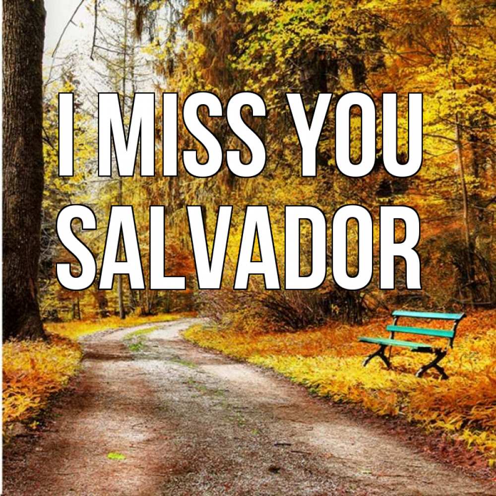 Greetings card с именем, Salvador I miss you зеленая лавочка и осенний лес Greetings with text for free download 