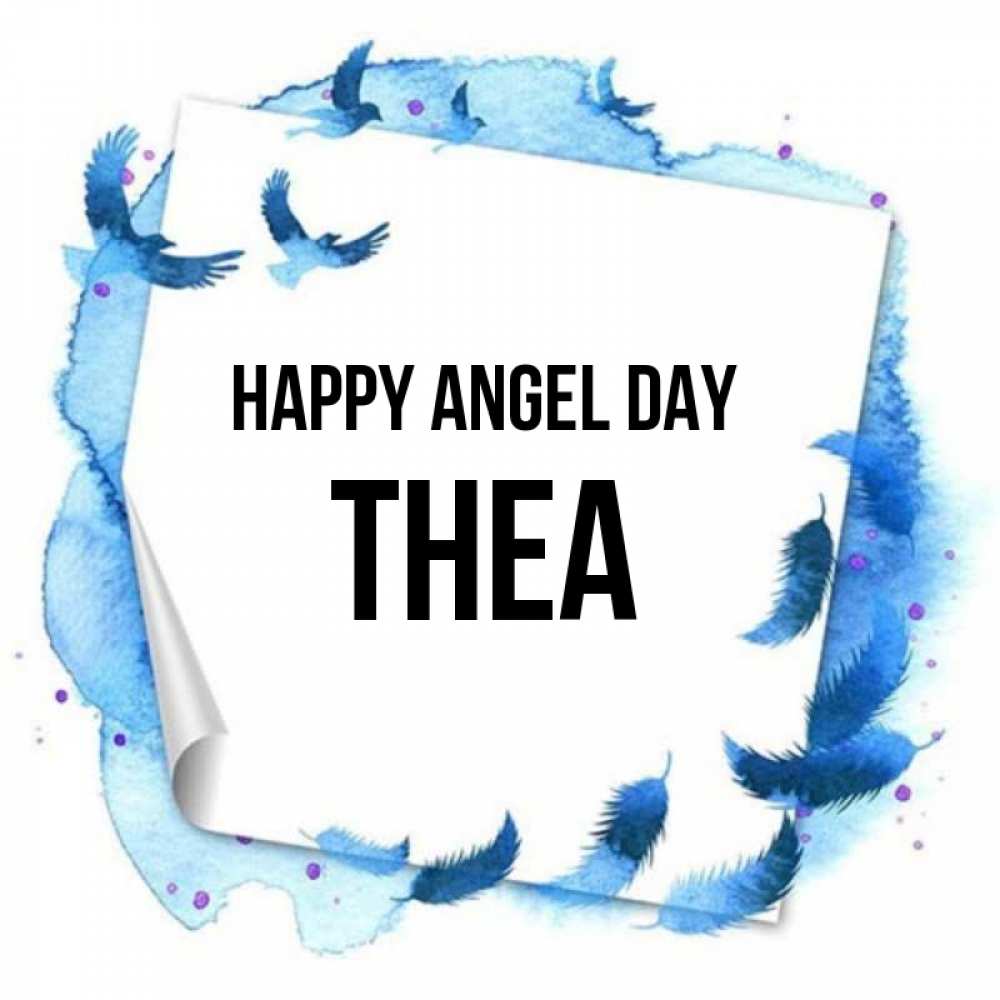 Greetings card с именем, Thea happy angel day красивые птицы летят Greetings with text for free download 