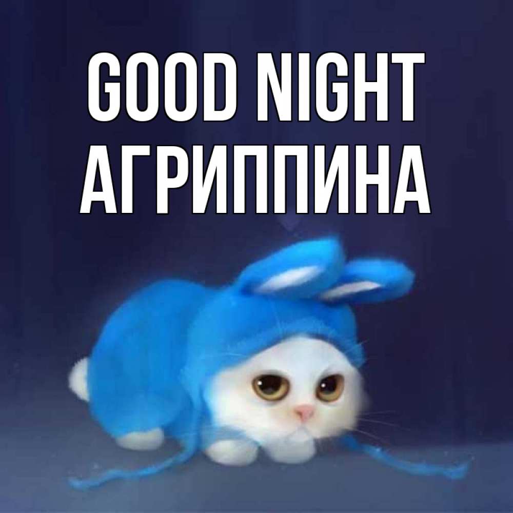 Greetings card с именем, Агриппина Good night кот в голубом костюме кролика с ушками Greetings with text for free download 