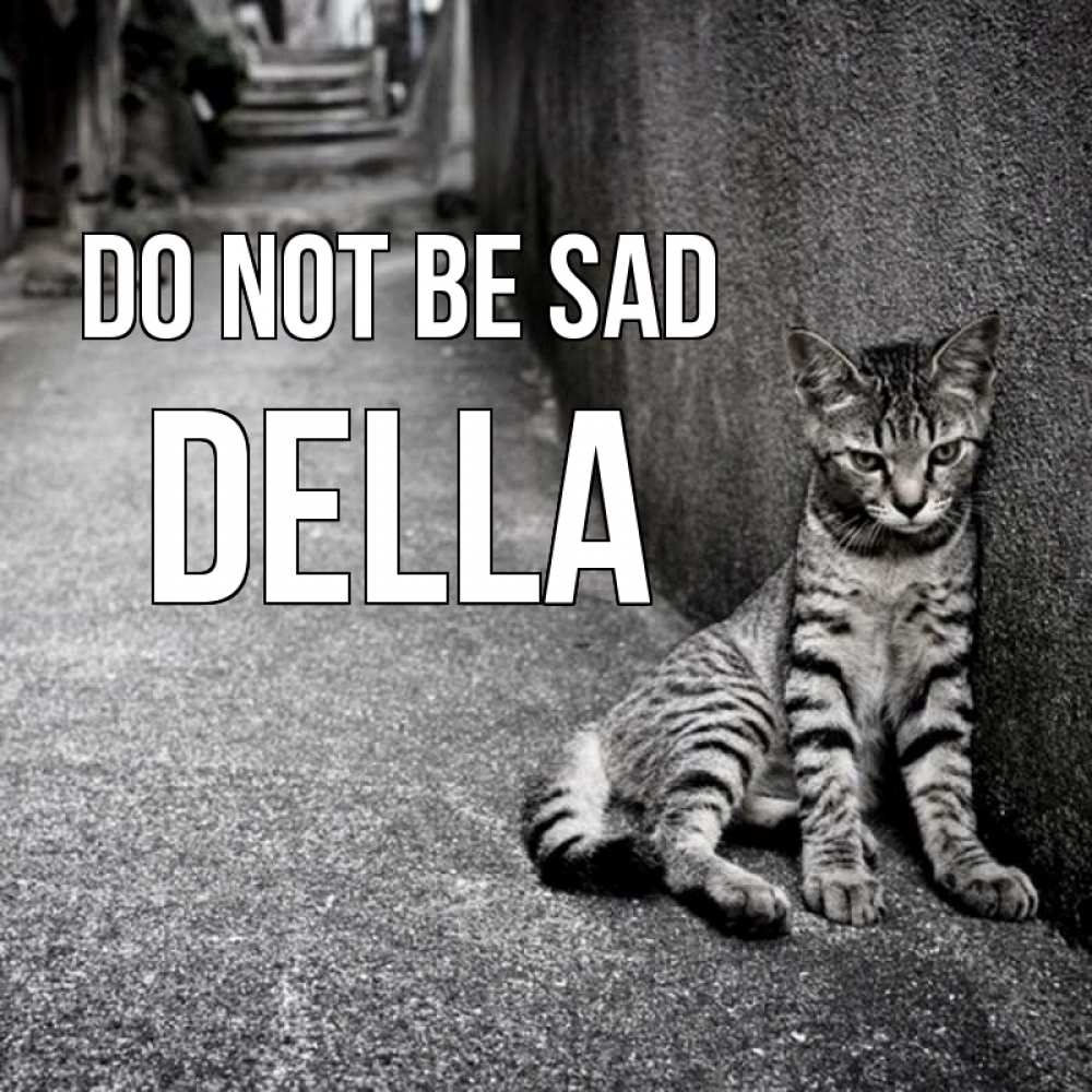Greetings card с именем, Della Do not be sad скучающий котик Greetings with text for free download 