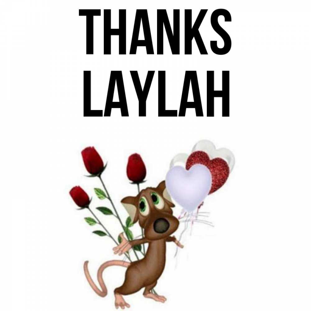 Greetings card с именем, Laylah Thanks песик с шариками в форме сердец Greetings with text for free download 