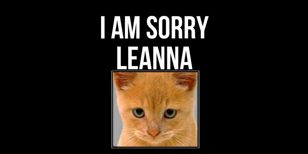 Greetings card с именем, Leanna I am sorry рыжий грустный кот просит прощения Greetings with text for free download 