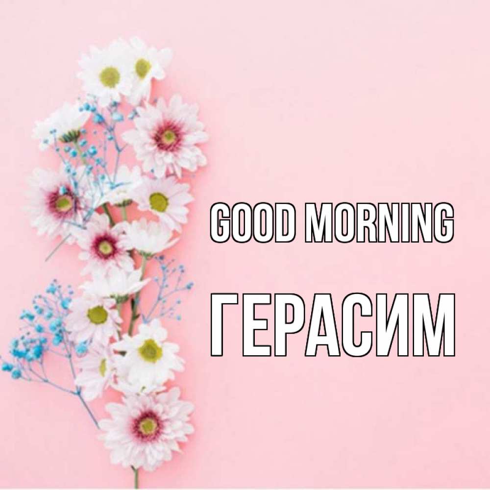 Greetings card с именем, Герасим Good morning цветы с подписью Greetings with text for free download 