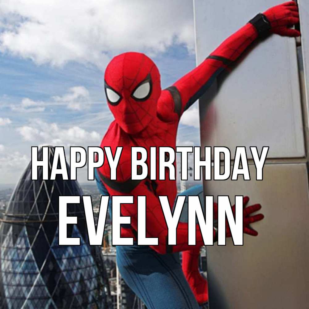 Greetings card с именем, Evelynn Happy Birthday Марвел Greetings with text for free download 