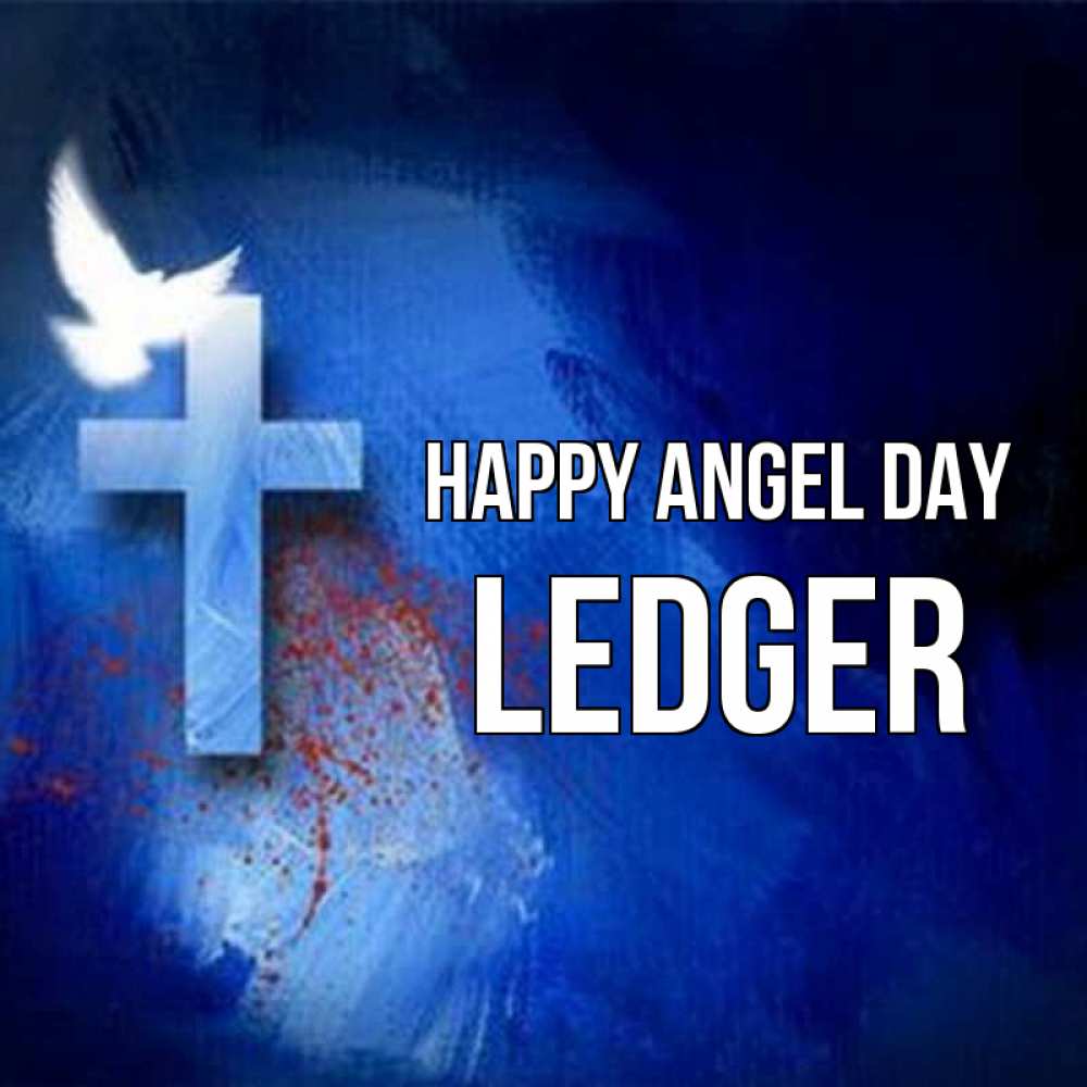 Greetings card с именем, Ledger happy angel day Синий фон и птица Greetings with text for free download 