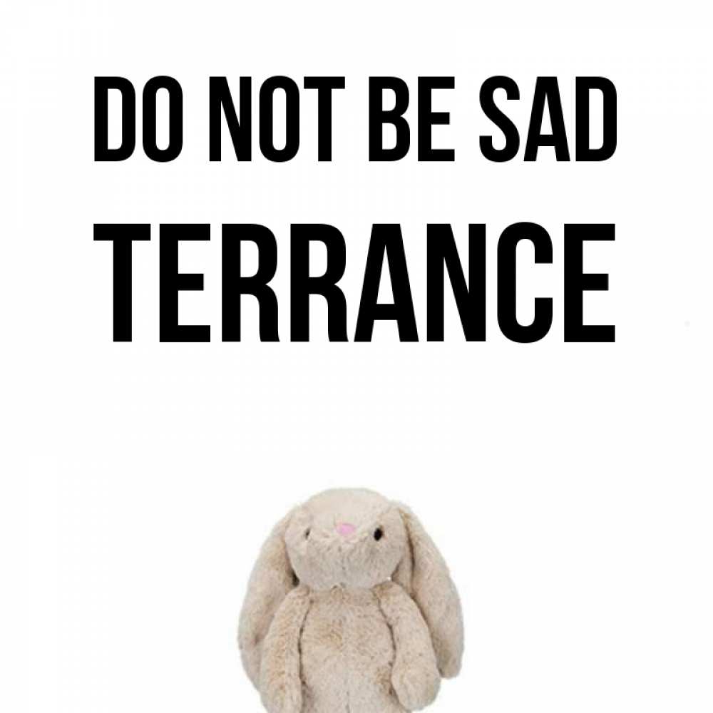 Greetings card с именем, Terrance Do not be sad детская игрушка зайчика Greetings with text for free download 