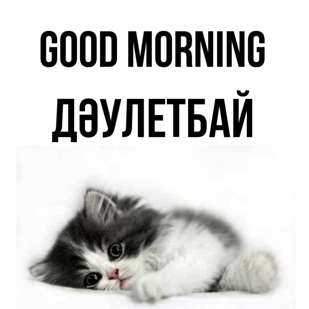 Greetings card с именем, Дәулетбай Good morning кот лапки Greetings with text for free download 