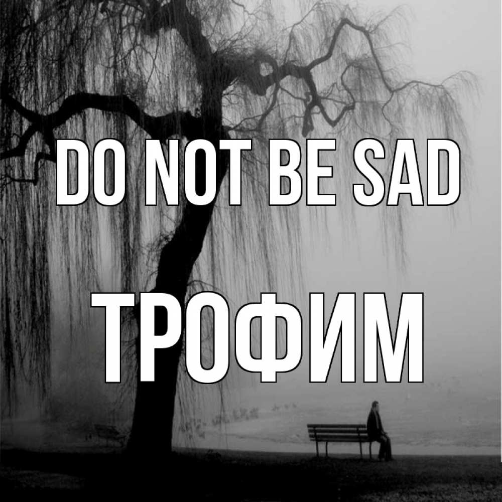 Greetings card с именем, Трофим Do not be sad висящие ветки дерева и лавочка под деревом Greetings with text for free download 