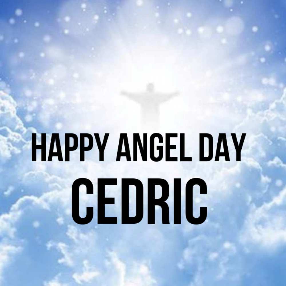 Greetings card с именем, Cedric happy angel day ангел на облаках в свете солнца Greetings with text for free download 