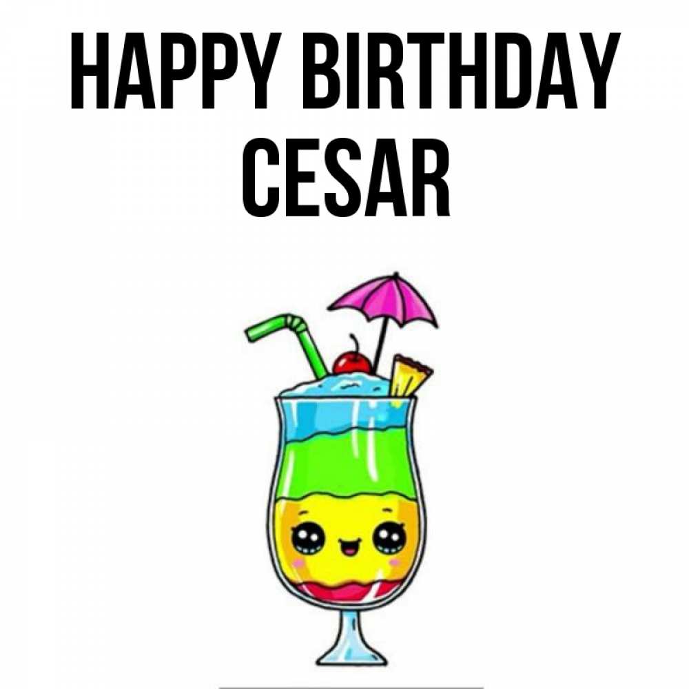 Greetings card с именем, Cesar Happy Birthday с зонтиком Greetings with text for free download 