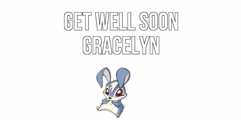 Greetings card с именем, Gracelyn Get well soon серый заяц на открытке про выздоравление Greetings with text for free download 