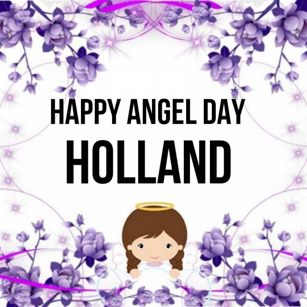 Greetings card с именем, Holland happy angel day с именинами в рамочке Greetings with text for free download 