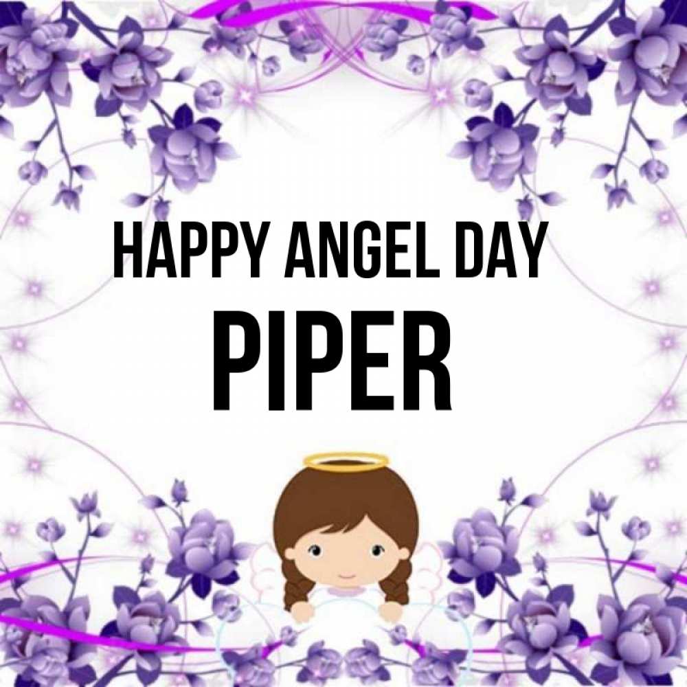 Greetings card с именем, Piper happy angel day с именинами в рамочке Greetings with text for free download 