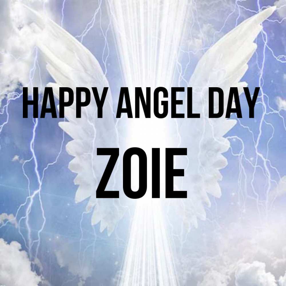 Greetings card с именем, Zoie happy angel day молнии на небе и свет Greetings with text for free download 
